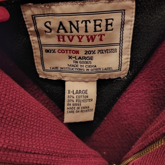 Vintage Santee Hvywt Sweatshirt burgundy Stripe Trim 1/4 Zip Neckline Size XL - Picture 4 of 4